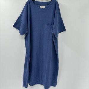 Madewell Ribbed Pocket T-Shirt Dress Blue Short Sleeve Cotton Blend Size M Mediu